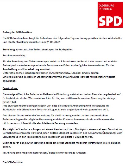 Antrag der SPD Fraktion